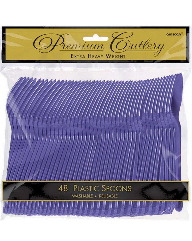 New Purple Premium Heavy Weight Plastic Spoons Pack of 48
