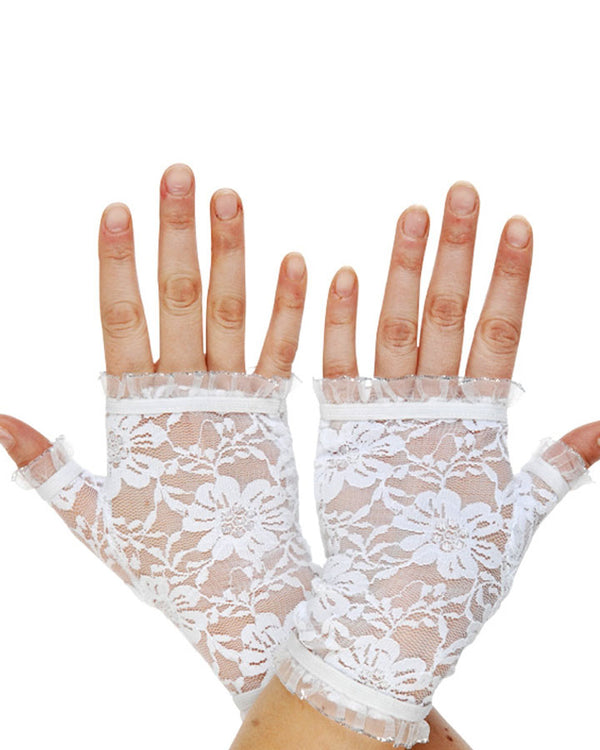 80s White Lace Fingerless Gloves
