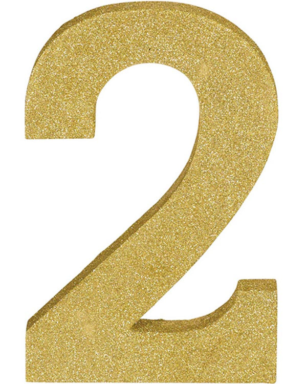 Number 2 Gold Glittered Decoration