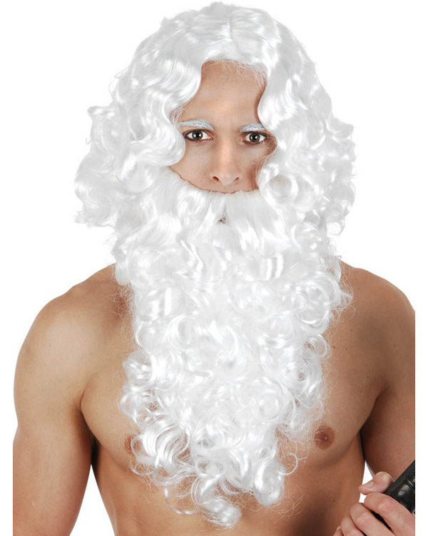 White Curly Christmas Wig and Beard Set