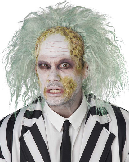 Obnoxious Ghost Bald Cap Curly Green Wig