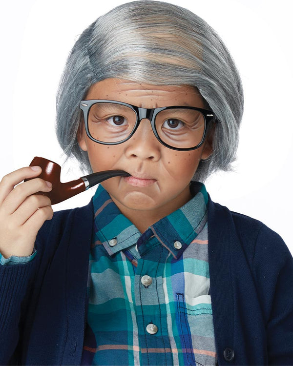 Old Man Combover Kids Wig Glasses and Pipe Kit