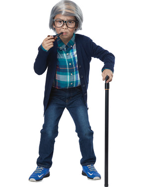 Old Man Combover Kids Wig Glasses and Pipe Set