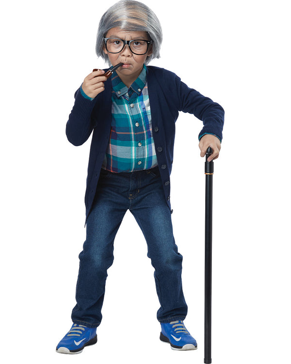 Old Man Combover Kids Wig Glasses and Pipe Kit