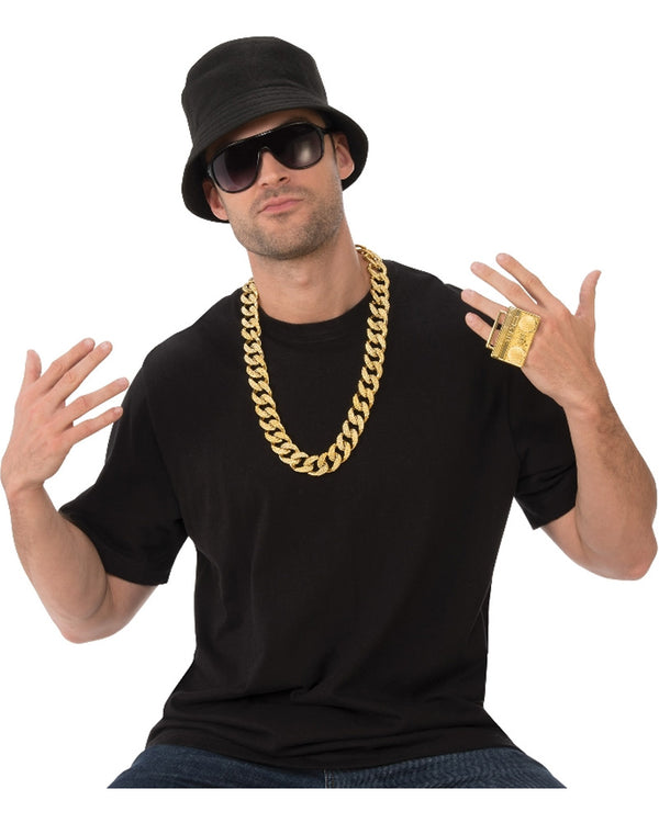 90s Old School Rapper Hat Chain Ring and Sunglasses Kit