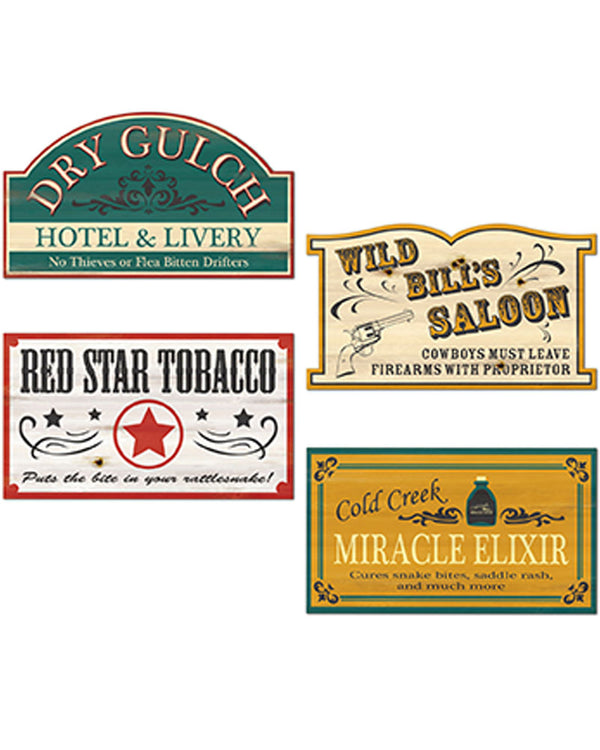 Old Style Western Sign Cutouts Pack of 4