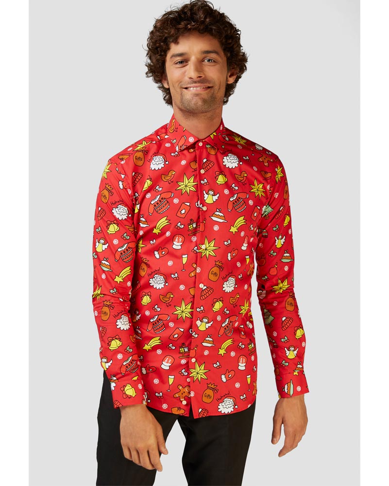 Opposuit Christmas Doodle Red Mens Shirt