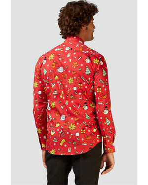 Opposuit Christmas Doodle Red Mens Shirt