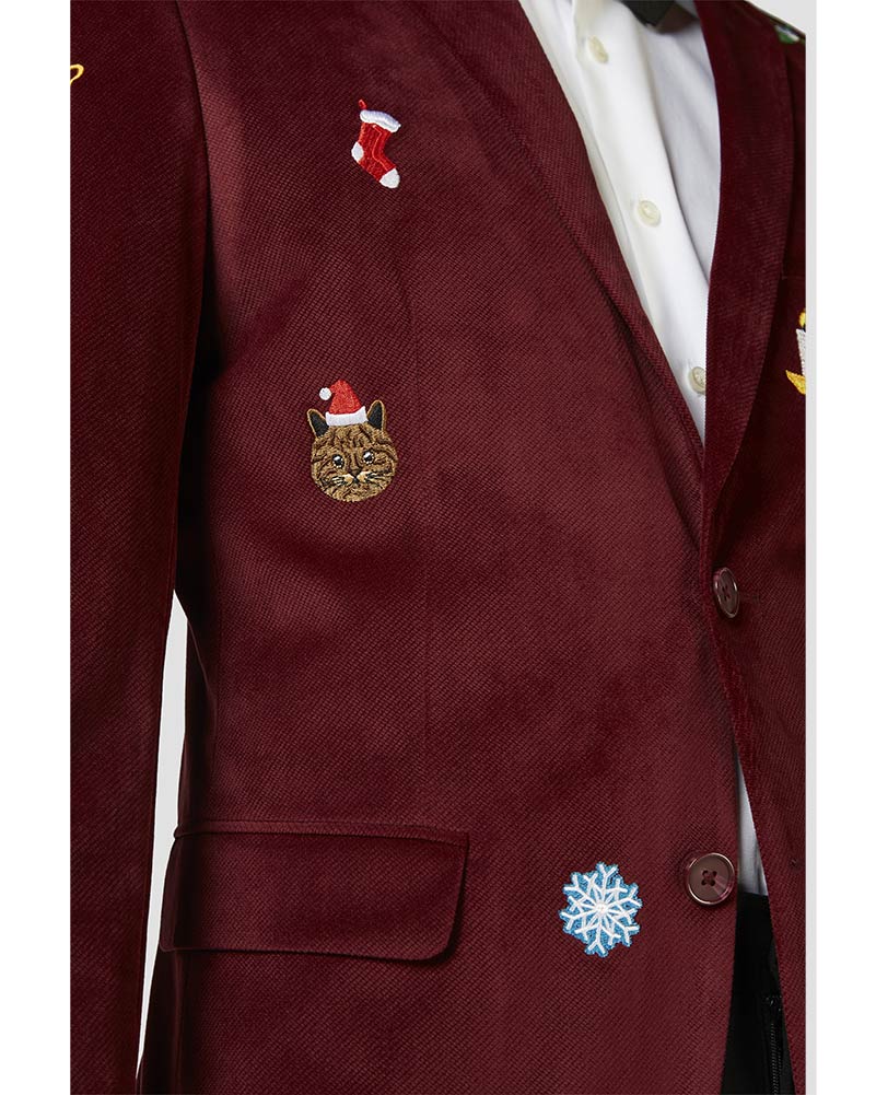 Opposuit Christmas Icons Burgundy Deluxe Mens Blazer