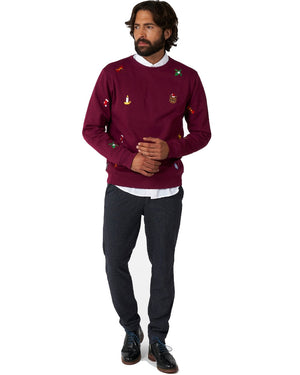 Opposuit Deluxe Xmas Icons Burgundy Mens Christmas Sweater