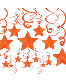 Orange Foil Star Hanging Swirl Decorations Pack of 30