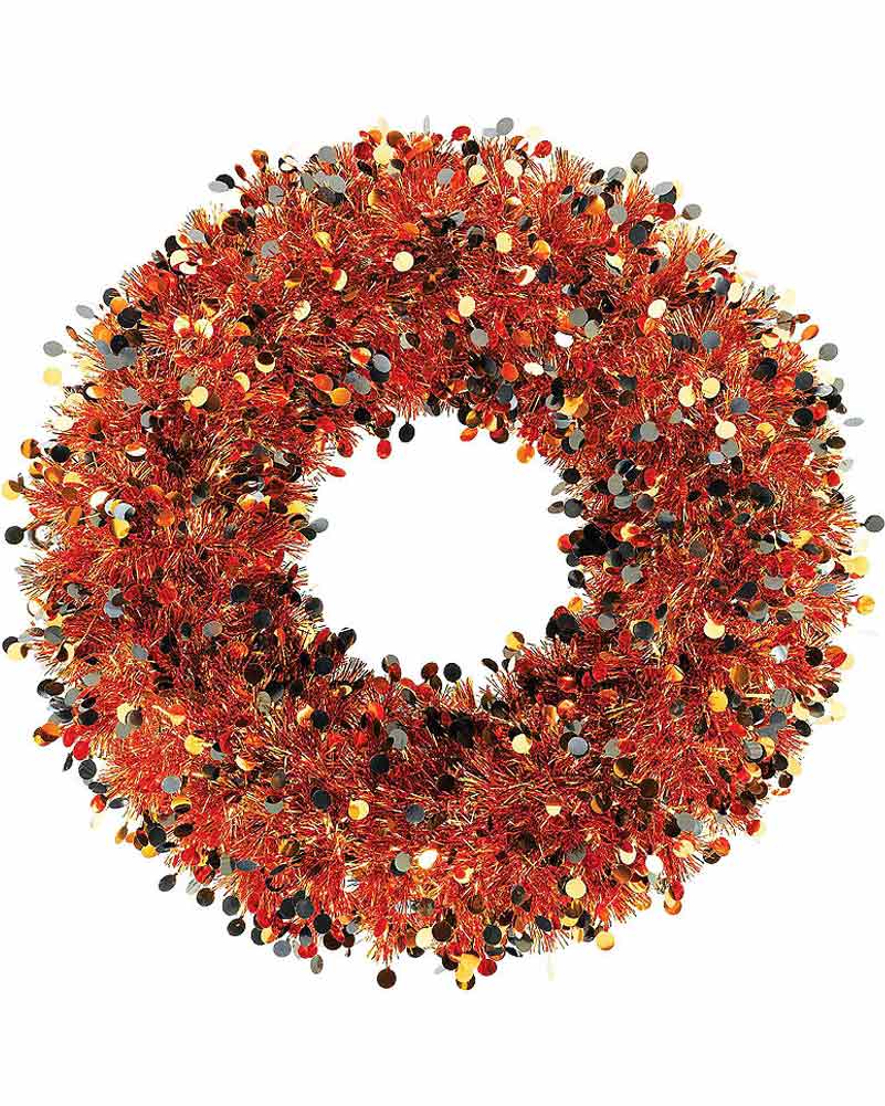 Orange Tinsel Christmas Wreath