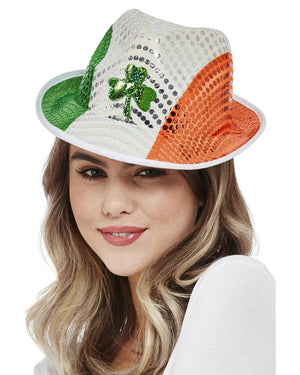 Paddys Day Irish Flag Sequin Trilby Hat