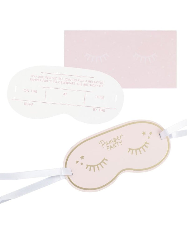 Pamper Party Gold Foiled Eye Mask Shaped Inivtation Pack of 5