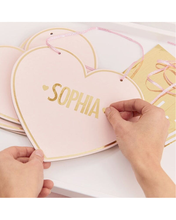 Pamper Party Pink Customisable Heart Name Sign Pack of 4
