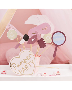 Pamper Party Pink Glitter and Foiled Photobooth Props Pack of 10