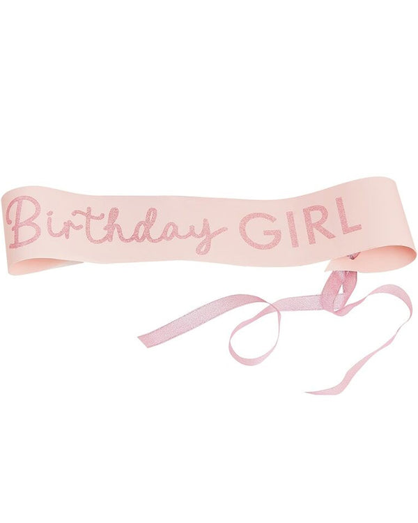 Pamper Party Pink Glitter Birthday Girl Sash