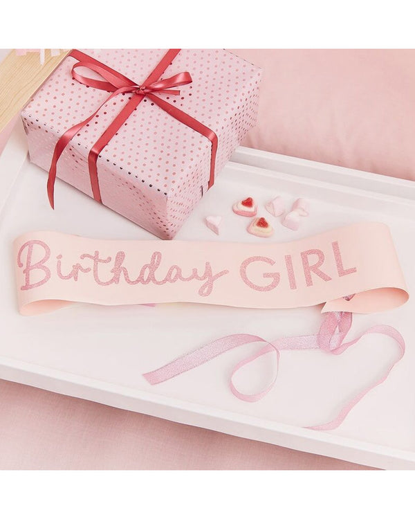 Pamper Party Pink Glitter Birthday Girl Sash