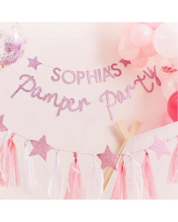 Pamper Party Pink Glitter Customisable Pamper Party Bunting 2.5m