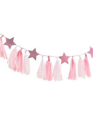 Pamper Party Pink Glitter Stars Tassel Garland