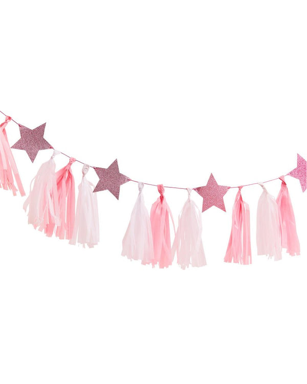 Pamper Party Pink Glitter Stars Tassel Garland