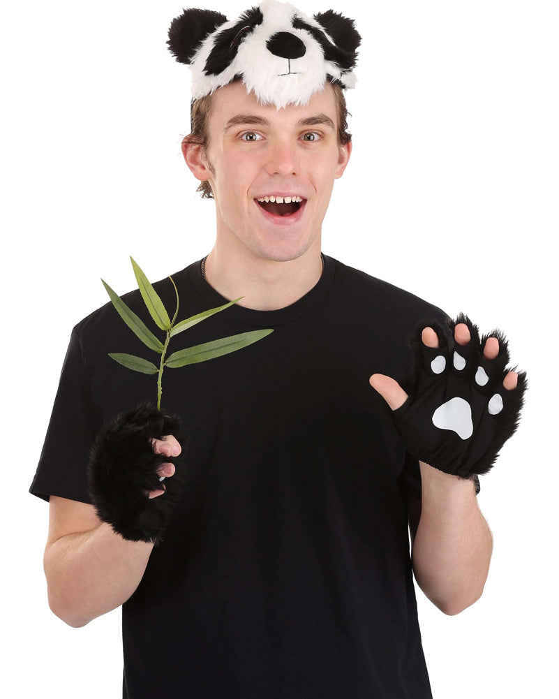 Panda Plush Headband and Paws Deluxe Set