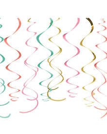 Pastel and Gold Hanging Swirl Decorations Pack of 12