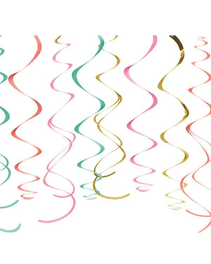 Pastel and Gold Hanging Swirl Decorations Pack of 12