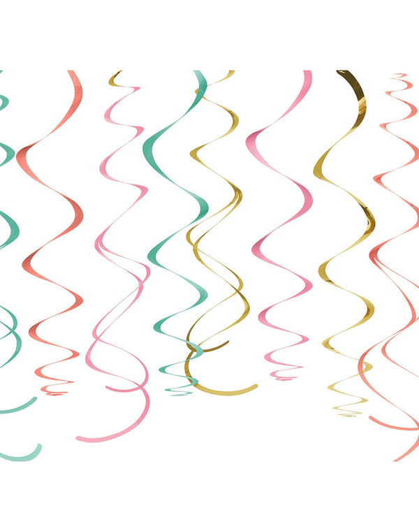 Pastel and Gold Hanging Swirl Decorations Pack of 12
