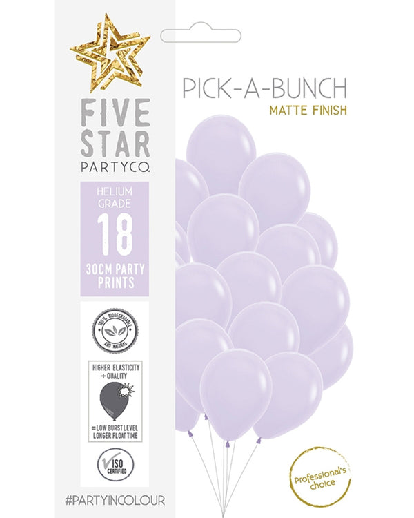 Pastel Lilac Matte Round 30cm Latex Balloons Pack of 18