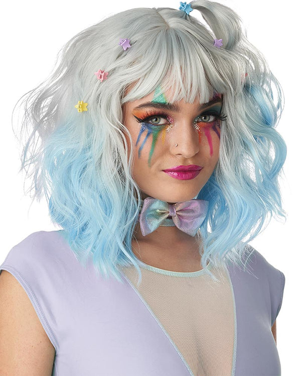 Pastel Textured Silver and Blue Short Wig
