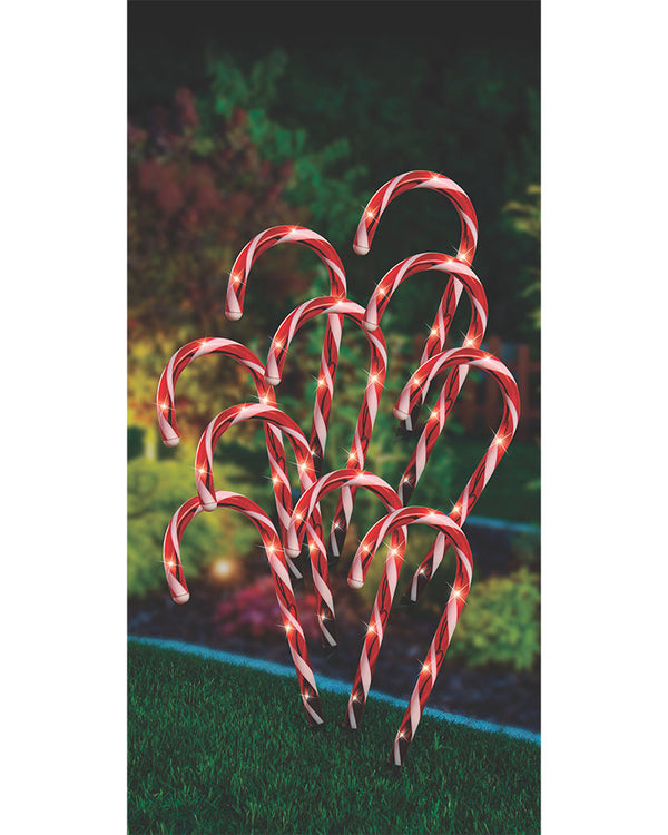Flashing Candy Canes Christmas LED Path Lights 20 pack