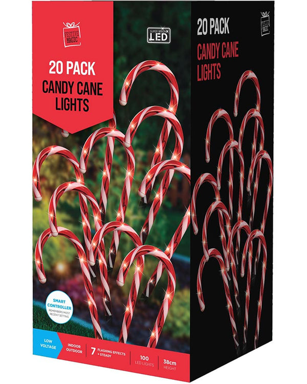 Flashing Candy Canes Christmas LED Path Lights 20 pack