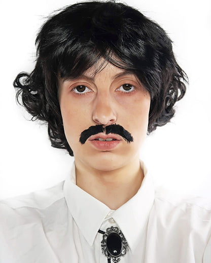 Pedro Short Black Wig and Moustache Set