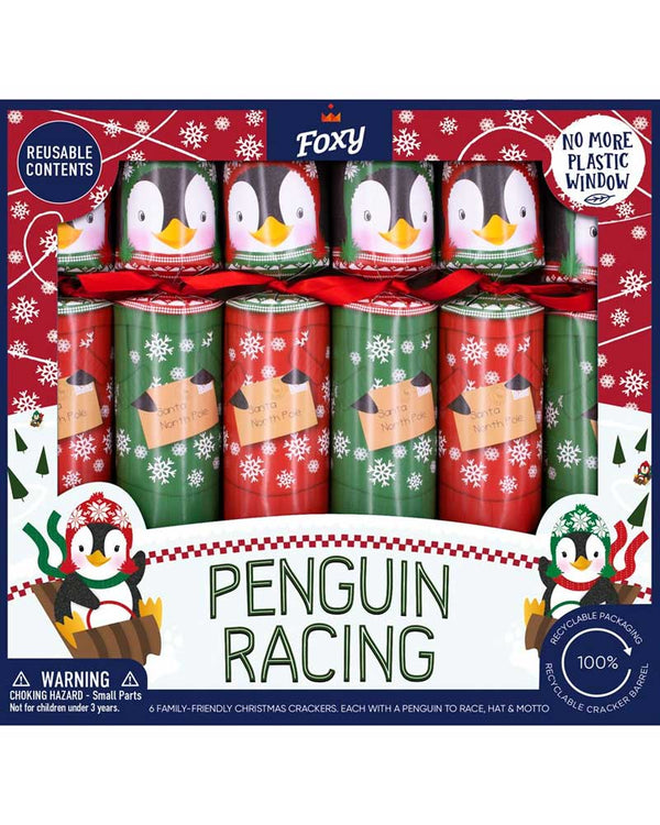 Penguin Racing Christmas Crackers Pack of 6