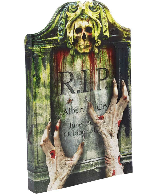 PhotoReal Skull and Hands Green Folding Tombstone 56cm