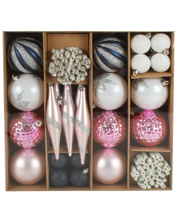 Pink and Silver Mixed Christmas Baubles Pack of 50