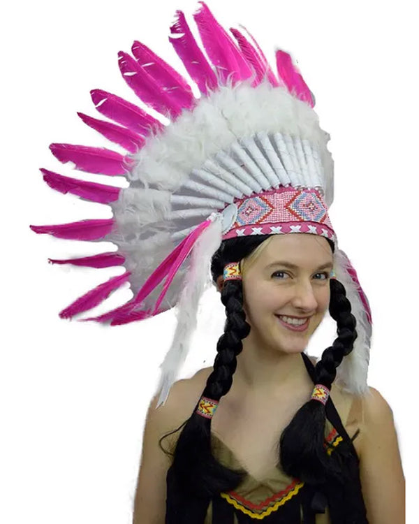 Pink and White Feather Native American Headdress