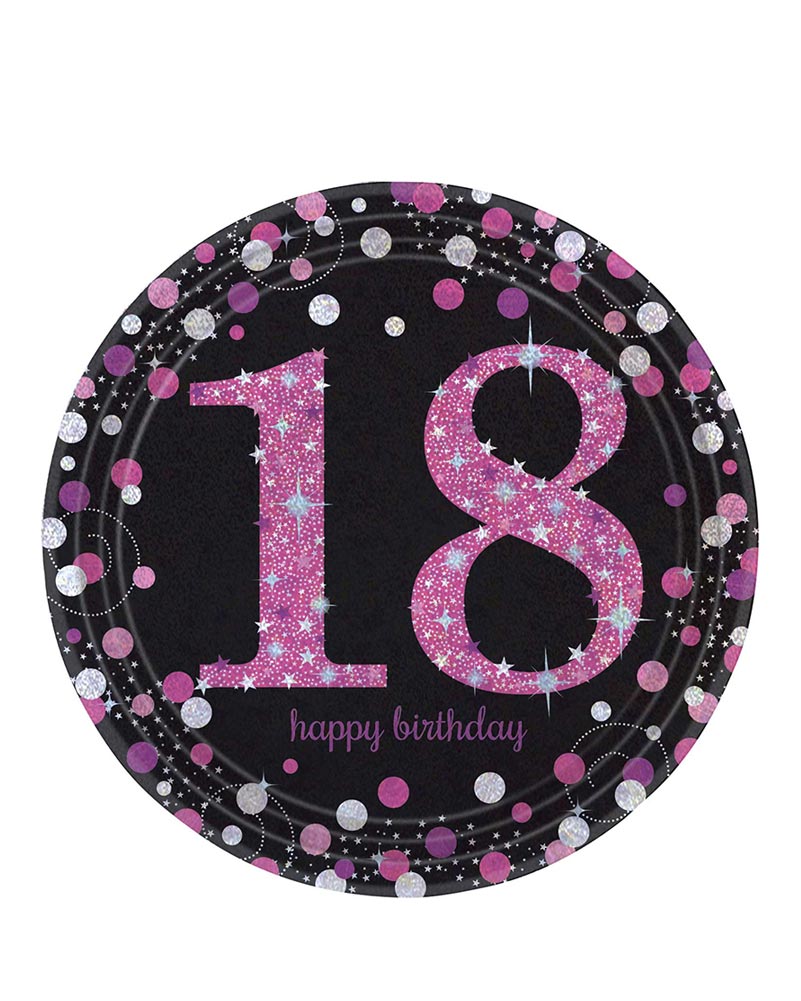 Pink Celebration 18th 23cm Prismatic Paper Plates Pack of 8