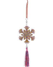 Christmas Pink Glitter Snowflake with Tassel Tree Ornament 25cm