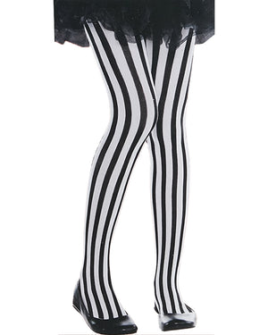 Pirate Black and White Vertical Striped Kids Tights