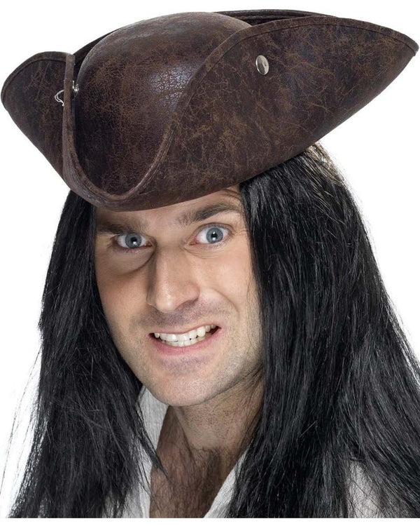 Pirate Leather Look Tricorn Hat