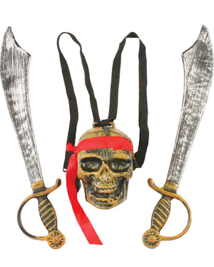 Pirate Skull Sheath with Swords Backpack Set