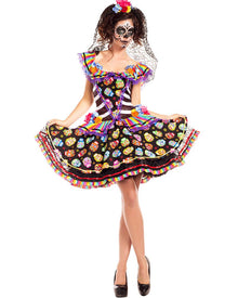 Sugar Skull Rainbow Senorita Womens Halloween Costume
