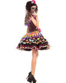 Sugar Skull Rainbow Senorita Womens Halloween Costume