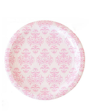 Pink Damask 23cm Paper Plates Pack of 12