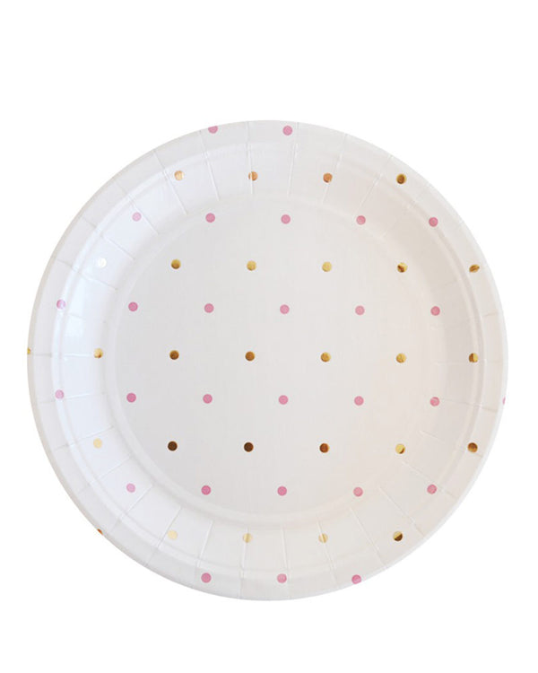 Gold and Pink Dots 23cm Paper Plates Pack of 10