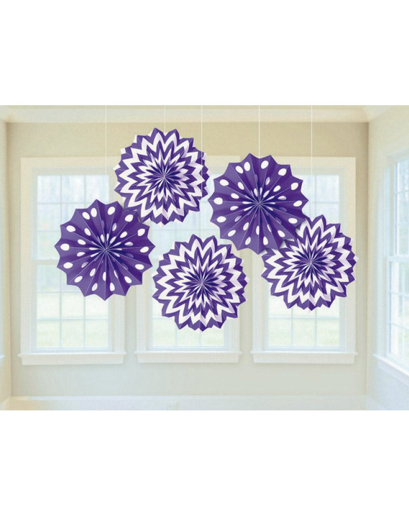 New Purple Hanging Printed Fan Decorations Pack of 5