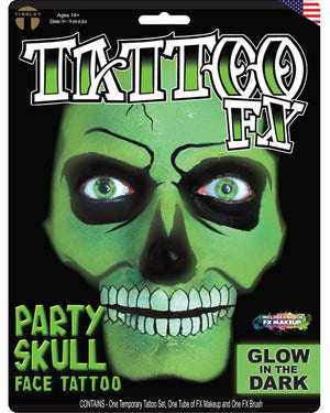 Glow In The Dark Party Skull Face Tattoo Set