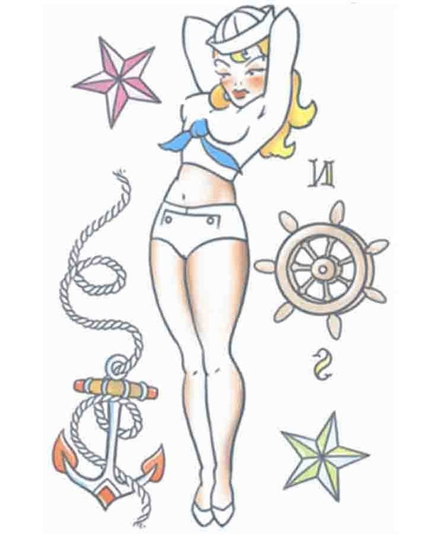 Pin Up Sailor Girl Temporary Tattoo
